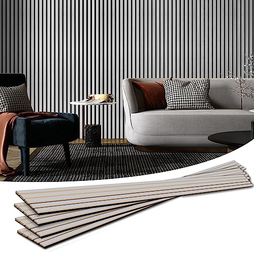 Art3d 4-Piece Wood Slat Acoustic Panels for Stylish Decor and Noise Reduction, 3D Textured Panel for Ceiling and Wall, Brushed Silver - color: Brushed Silver, size: 4Pcs - 94.5 * 7.9 inch