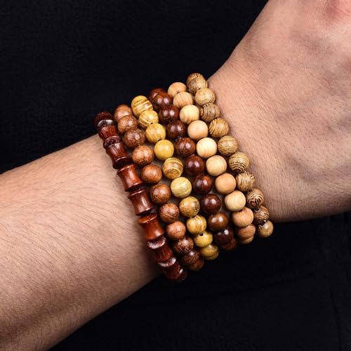 Wooden Beaded Bracelet Multi-Layered Stretch Bracelet for Men and Women Elastic Bracelet 6pcs - color: A-04