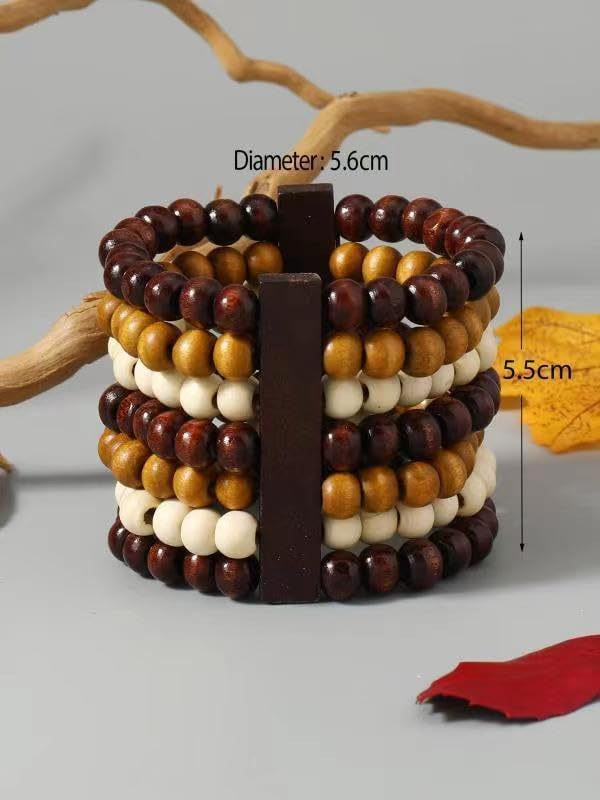 Stretch Wooden Beads Cuff Bracelets Multi Layered Natural Wood Beads Chunky Bangle Wooden Handmade Wide Bracelets Bohemia Jewelry for Women Men - color: B