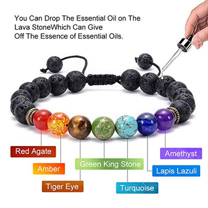 GelConnie Lava Rock Chakra Bracelet 7 Chakra 8mm Natural Stone Healing Bracelet Stress Relief Yoga Beads Anxiety Bracelet Aromatherapy Essential Oil Diffuser Bracelet Bangle - color: Black