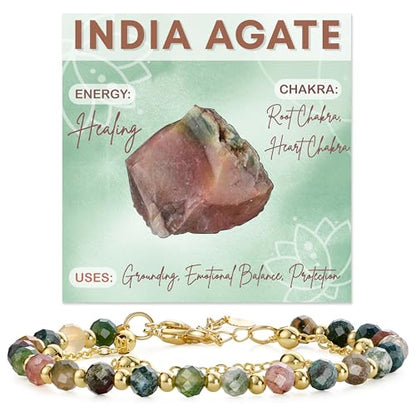 Farfume Crystal Bracelet Beaded Bracelets 4mm Natural Stone Beads Gemstone Handmade Jewelry Gift for Women - color: India Agate-Proteceion