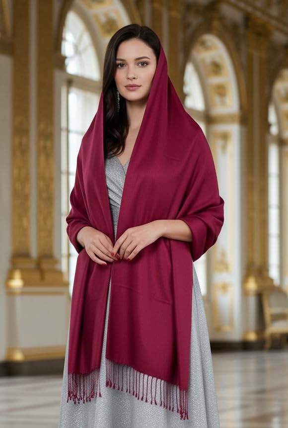 Pashmina Shawls Wraps for Women. Dress Cover Up Formal. Cashmere Feel Wrap for Evening Dress. - color: Red Wine