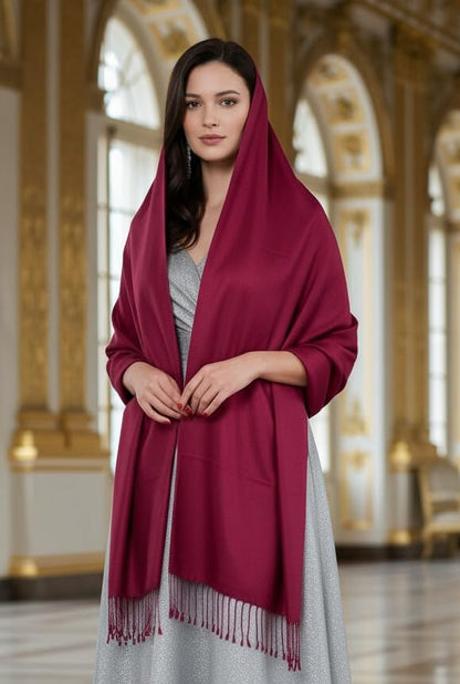 Pashmina Shawls Wraps for Women. Dress Cover Up Formal. Cashmere Feel Wrap for Evening Dress. - color: Red Wine