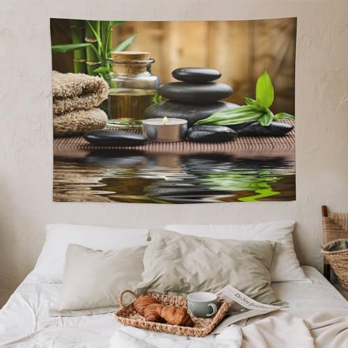 HZOHNAGO Zen Spa Tapestry Basalt Stones Herbal Oil Scent Candles Bamboo Relaxing Meditation Pattern Printed Wall Tapestry Wall Hanging for Bedroom Living Room Dorm 60" L x 40" W - color: Zen Spa-10, size: 60"L x 40"W