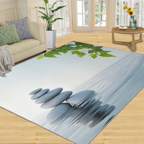 Zen Rug 7x10 Meditation Rugs for Bedroom, Green Leaves Area Rug, Non Slip & Washable Rugs for Living Room, Carpet & Home Decor - color: Meditation, size: 7' x 10' (83" x 118")