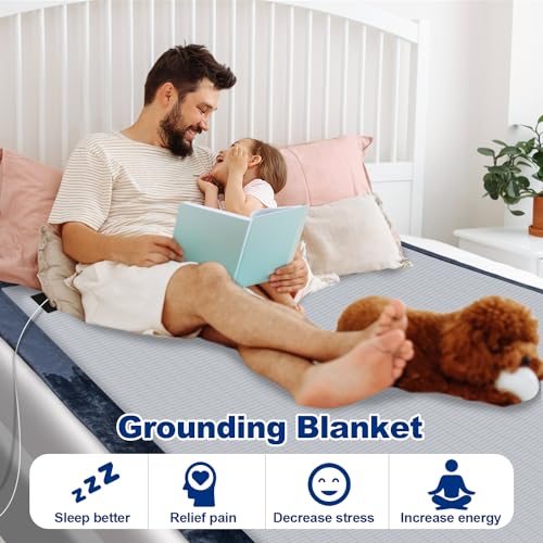 Grounding Blanket 79×55 inch Grounding Mat for Bed Grounding Sheet with Conductive Silver Fiber for Better Sleep, Pain Relief, Helps Anxiety Relief (Blue)