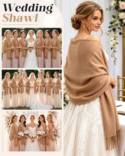 Winter Scarf for Women Pashmina Shawls and Wraps for Evening Dresses Wedding Party Bridesmaid Warm Long Scarves Shawl - color: Camel