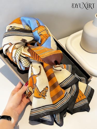 100% Mulberry Silk Oversized Women’s Sun-Shielding Shawl Formal Evening Neckwear Featherlight Airy - color: N6-geo-tone Scarf（69" X 21"inch）