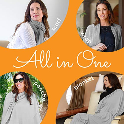 Travel Shawl Wraps for Women - 68x35in Wrap. Lightweight Pashmina, Airplane Travel Blanket Scarf. Made In USA - color: Eco Cashmere - Heather Gray