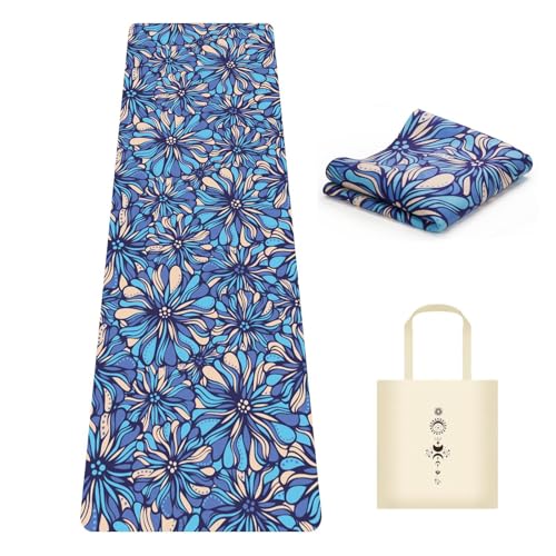Travel Non Slip Foldable Suede Yoga Mat 1.5mm with Bag, Sweat Absorbent Exercise Mat for Hot Yoga Pilates Home Gym Outdoor Workout,Lightweigh 72"L x 24"W, 3 lbs - color: Blue
