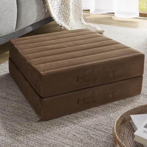 Codi High Density Foam Floor Pillow 2 Sets, 5" Thick Large Meditation Cushions Seating for Adults and Yoga Sitting, Washable Thick Couch Cushion with Soft Tufted Covers - 22 inch Coffee - color: Coffee, size: 22 Inch (Pack of 2)