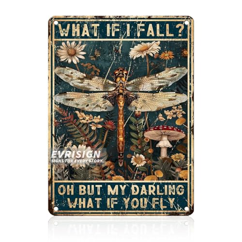 Funny Metal Signs Dragonfly What If I Fall Oh But My Darling What If You Fly Vintage Tin Sign Retro Hippie Room Wall Decor for Home Bedroom 12x16inch - color: Dragonfly4, size: 30X40cm(12x16inch)