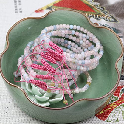 Keleny Natural Gemtones 4mm Round Beads Crystal Adjustable Braided Macrame Tassels Bracelets Unisex - color: Pink Morganite Beryl Aquamarine