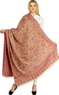 Exotic India Women Reversible Jamawar Wool Shawl with Woven Flowers | Ethnic Beautiful Floral Weave Stole, Dupatta - color: Grape Nectar