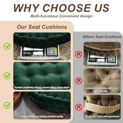 Meditation Floor Pillow, 23.6" Round Thick Cushion with Handle, Velvet Floor Cushion Seat Cushion for Yoga Living Room Tatami, Meditation Cushion for Adults, Dark Green