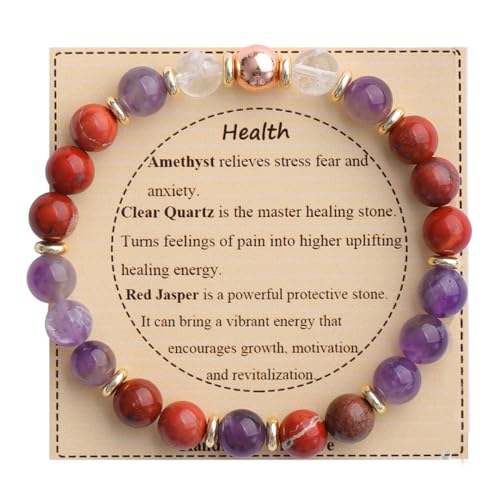 KSQS Healing Stone Bead Bracelet for Women, Natural Gemstones Balance Protection Bracelet, Spiritual Crystal Beads Bracelet Anxiety Relief with Meaning Card - style: Health