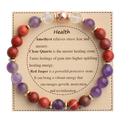 KSQS Healing Stone Bead Bracelet for Women, Natural Gemstones Balance Protection Bracelet, Spiritual Crystal Beads Bracelet Anxiety Relief with Meaning Card - style: Health