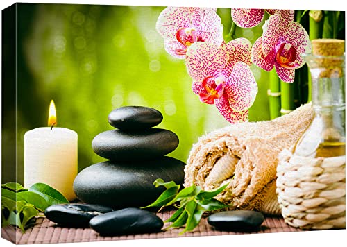 wall26 Canvas Print Wall Art Massage Stones Zen Pink Orchid Flower Plants Candles Nature Wilderness Photography Realism Rustic Landscape Colorful for Living Room, Bedroom, Bathroom, Office - 12"x18" - color: A08-2203-vee04, size: 18"L x 12"W