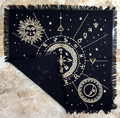 INDACORIFY Celestial Constellation Altar Table Top Cloth with Fringes Alter Tarot Witchcraft Witchery Spread Spiritual Cloth 18x18 in (Golden Celestial Constellation) - color: Golden Celestial Constellation