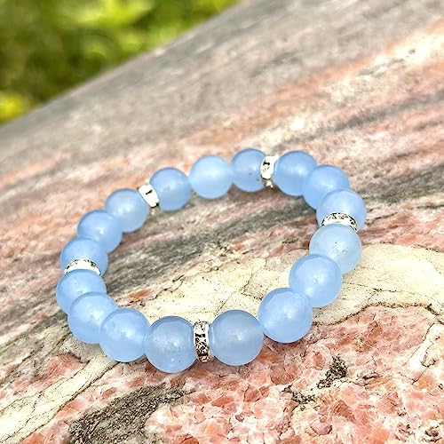 Healing Bracelet For Women Anxiety Crystal Bracelet Chakra Beaded Bracelets Rose Quartz Crystals And Healing Stones Yoga Bead Bracelet Calming Stretch Bracelet Stress Relief Gifts For Women - color: Blue-Chalcedony