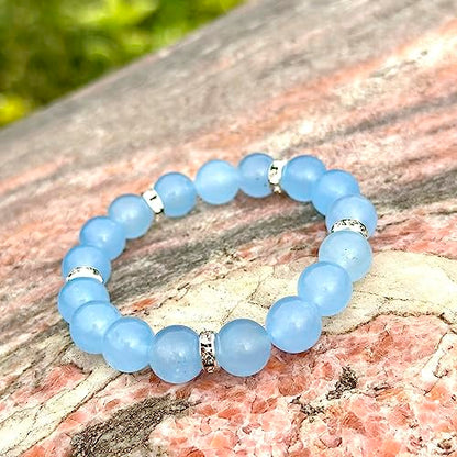 Healing Bracelet For Women Anxiety Crystal Bracelet Chakra Beaded Bracelets Rose Quartz Crystals And Healing Stones Yoga Bead Bracelet Calming Stretch Bracelet Stress Relief Gifts For Women - color: Blue-Chalcedony