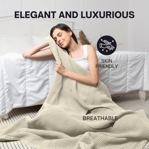 Throw Blanket for Couch, 100% Cotton Soft Lightweight Breathable Summer Blanket Throws, Waffle Weave Throw Size Bed Blanket: Beige (50"x60") - color: Beige, size: Throw (50" x 60")