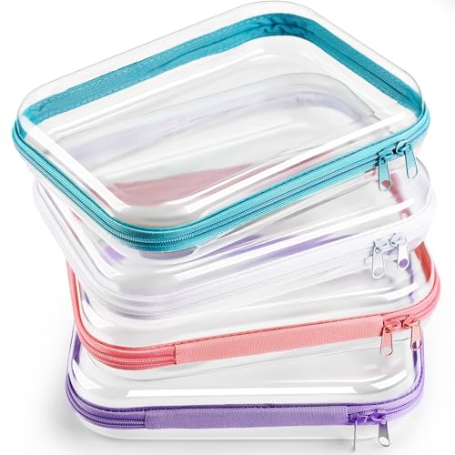 Hoolerry 4 Pcs Hard Clear Zipper Case Makeup Bags Plastic Zipper Pouch Transparent Storage Box Containers for Cosmetics, Snacks, Building Blocks, Puzzles(Clear,9.8 x 7.9 x 2 in,Multicolor) - color: Multicolor, size: 9.8 x 7.9 x 2 in