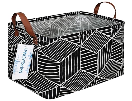 Rectangular Storage Bin Collapse Canvas Fabric Cartoon Storage Basket with Handles for Organizing Home Kitchen Boys and Girls Toys Office Closet Shelf Baskets (Black Diamond) - color: Rec Black diamond