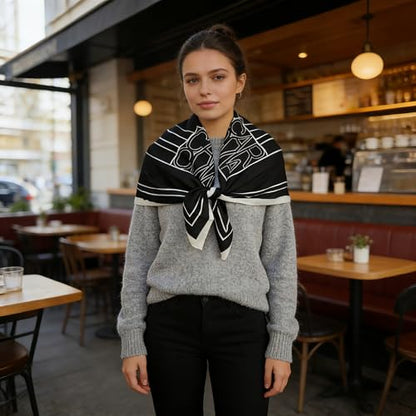 35" Head Scarf Large Square Scarf Like Cotton Hairscarf Fashion Scarves Bandana Night Sleeping Wraps for Women B01 - color: Black- White Lines