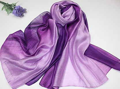 Cotton Silk Scarf Elegant Soft Wraps Color Shade Scarves for Women - color: Purple