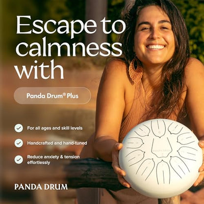 Panda Drum Plus (White) | Steel Tongue Handpan with Music Book, Mallets, Carrying Bag & Finger Picks | 11 inch, 432 Hz | Rain Drum for Inside & Outside | Calming Musical Instrument for Adults & Kids - color: 1-White