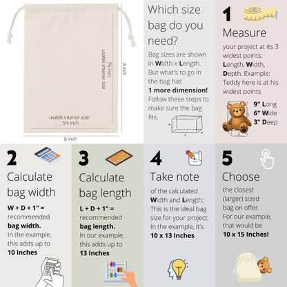 100 Percent Cotton Drawstring Bags, Reusable Quality with Double String, For Pantry Gifts Kitchen - Pack of 6 (Natural Beige, 6 x 8 Inch) - color: Natural Beige, size: 6 x 8 Inch