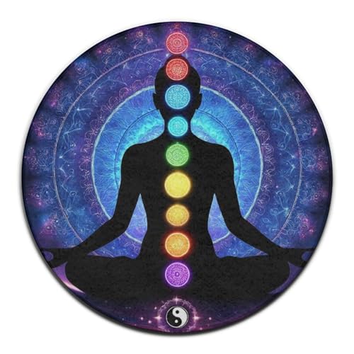 Large Home Decor Mat, Soft Round Yoga Carpet, Non-Slip Machine Washable Home Office Circle Rug Compatible with Nine Chakra Yoga Meditation Lotus Blue Mandala - color: Color289, size: 36inch(90cm)