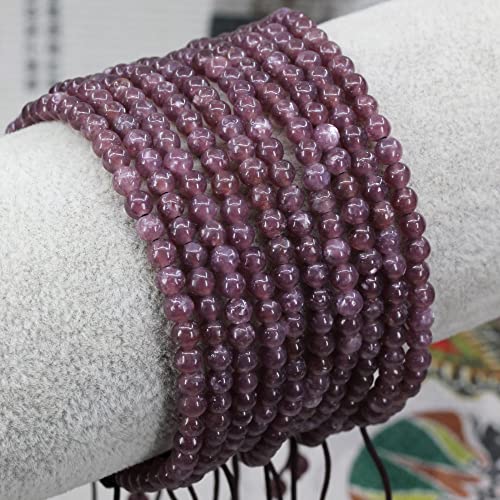 Keleny Natural Gemtones 4mm Round Beads Crystal Adjustable Braided Macrame Tassels Bracelets Unisex - color: Purple Lepidolite Lithium Mica