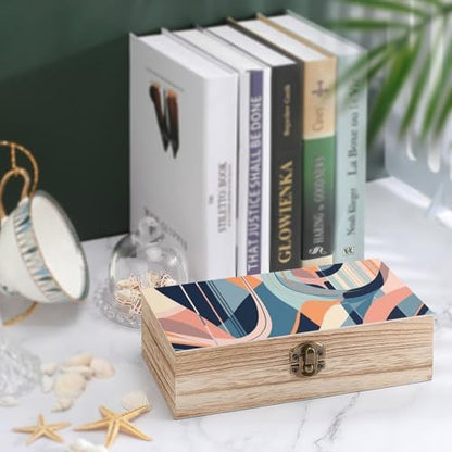 Wooden Box Wood Storage Box Trinket Box Geometric Modernism Printed Storage Boxes with Lids for Souvenirs And Jewelry