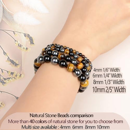 LPBeads Handmade Natural Gemstone Stretch Elastic Bracelet Healing Crystal Round Stone Beads Jewelry Gifts for Women Men - color: Onyx Tiger Hematite Mixed, size: 10mm