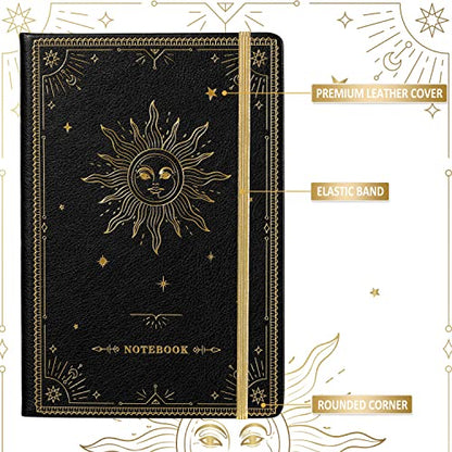 Artfan Ruled Notebook/Journal – Premium Thick Paper Classic Writing Notebook with Pocket + Page Dividers Gifts, Banded, Large, 128 Pages, Hard Cover, Lined (5.3" x 8.26") - Black - color: BLACK1