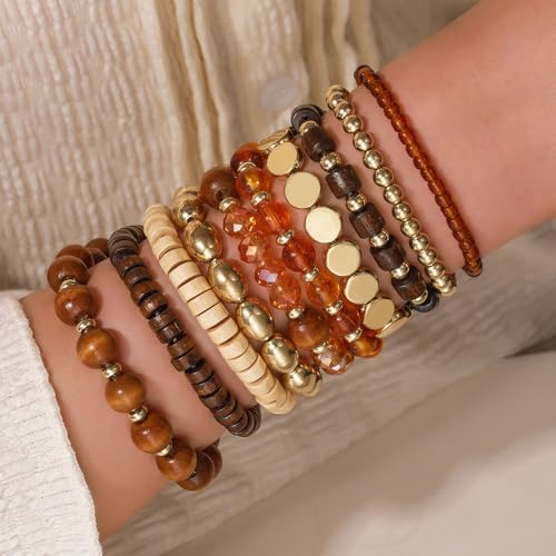 Boho Multilayer Crystal Bead Bracelets for Women Handmade Colorful Wooden Beads Stretch Beach Jewelry String Charm Bracelet - style: Style J