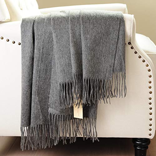 CUDDLE DREAMS Premium Cashmere Throw Blanket with Fringe, Luxuriously Soft (Gray) - color: Gray