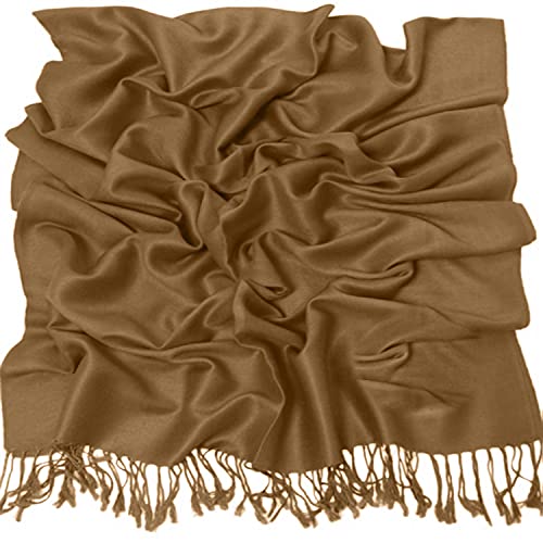 CJ Apparel Solid Color Tassels Design Nepalese Shawl Scarf Wrap Stole Throw Head Wrap Pashmina Gift Hand Made in Nepal New - color: Mode Beige Mix