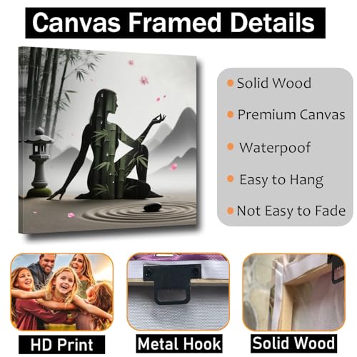TLZKHTS Zen Bamboo and Stone Canvas Wall Deocr Framed Zen Stone Painting Picture Poster Canvas Painting Gifts for Office Living Room Becroom Bar Deocr (T-24,18.00L X 18.00W,Framed) - color: T-24, size: 18.00L" X 18.00W''