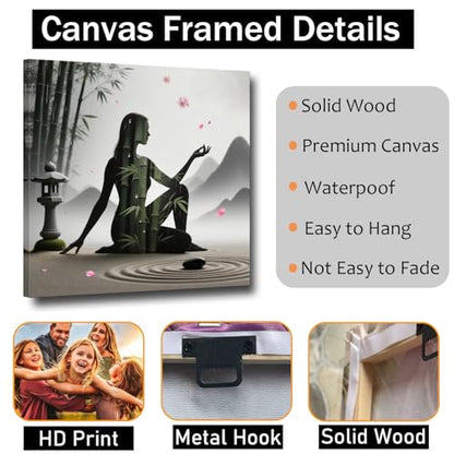 TLZKHTS Zen Bamboo and Stone Canvas Wall Deocr Framed Zen Stone Painting Picture Poster Canvas Painting Gifts for Office Living Room Becroom Bar Deocr (T-24,18.00L X 18.00W,Framed) - color: T-24, size: 18.00L" X 18.00W''