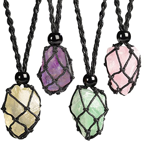 Natural unprocessed crystal raw stone hand woven rope adjustable necklace pendant for both men and women - color: D-Style 1
