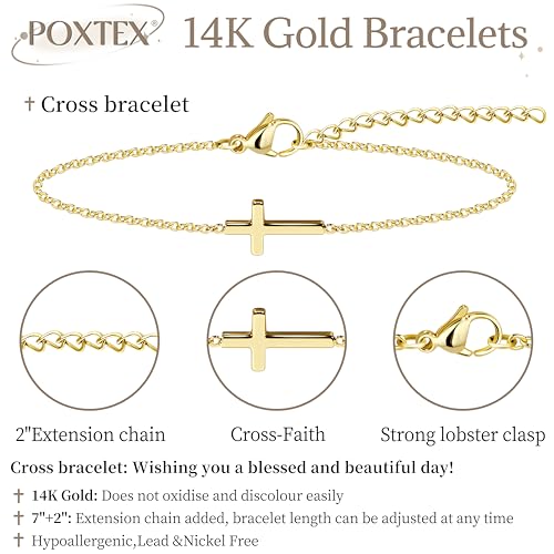 3mm Diamond Classic Tennis Bracelet for Women Dainty, Gold Jesus Cross Bracelets Trendy, 14K Gold Plated Heart/Evil Eye/Pearl/Starfish & Seashell Charm Bracelets for Women Bulk - style: Gold Plated Cross