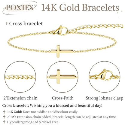 3mm Diamond Classic Tennis Bracelet for Women Dainty, Gold Jesus Cross Bracelets Trendy, 14K Gold Plated Heart/Evil Eye/Pearl/Starfish & Seashell Charm Bracelets for Women Bulk - style: Gold Plated Cross