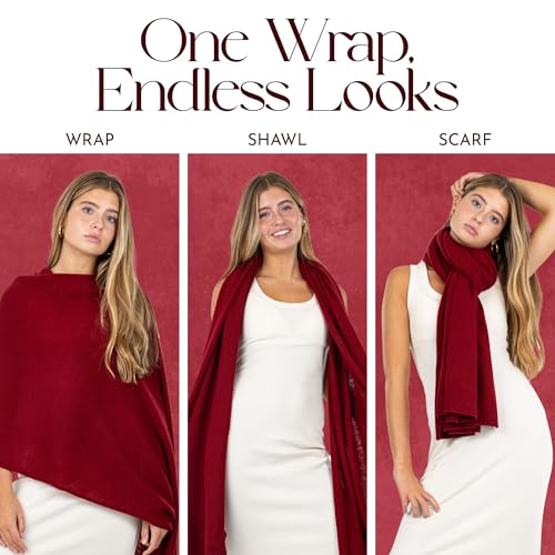 Velanio Cashmere Luxury Knitted Wrap Travel Shawl Scarf, Pashmina Stole, All-Season Scarf for Women Cashmere Wool Blend - color: Maroon