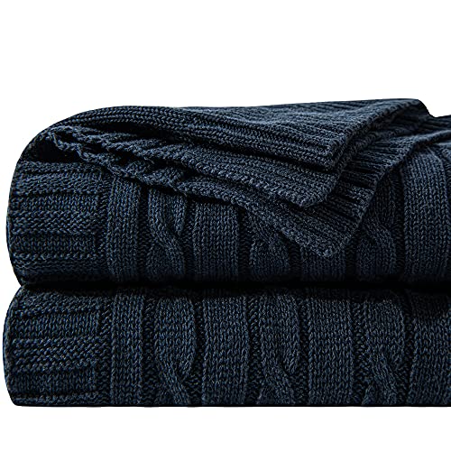 NTBAY 100% Pure Cotton Cable Knit Throw Blanket, Super Soft Warm 51x67 Knitted Throw Blanket for Couch, Sofa, Chair, Bed - Extra Cozy, Machine Washable, Comfortable Home Decor, Navy - color: Navy, size: Throw(51"x67")