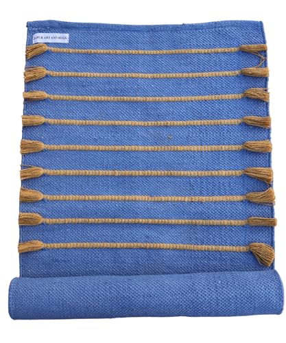 Jaipur Art & Rugs Cotton Yoga Rug - Eco-Friendly Hand-Woven Thick Mat (24”x72”x5mm) for Everyday Fitness at Home - Comfortable & Extra-Long - color: Light Blue-Yellow
