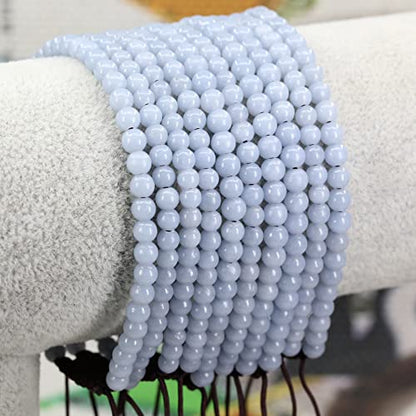 Keleny Natural Gemtones 4mm Round Beads Crystal Adjustable Braided Macrame Tassels Bracelets Unisex - color: Blue Angelite