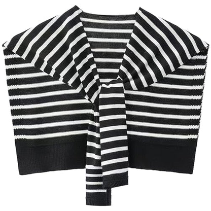 WaJuemy Sweater Shawl Wraps for Women Sweater Knitted Knotted Shawls Travel Casual Scarf Cape Shoulder Tops Fashion Wrap - color: Black/White